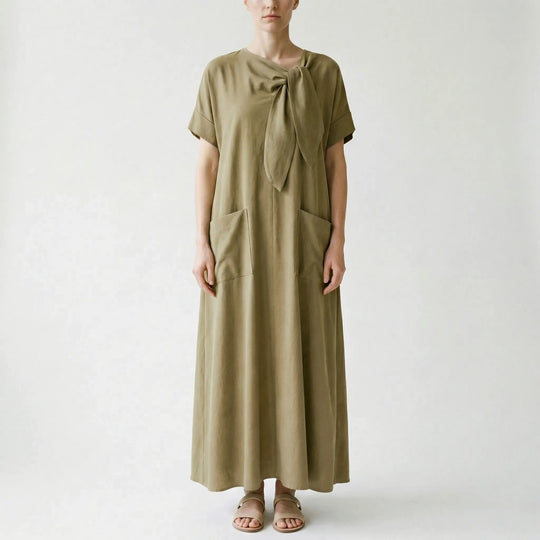 Patti  - Tie-Front Maxi Dress With Short Sleeves
