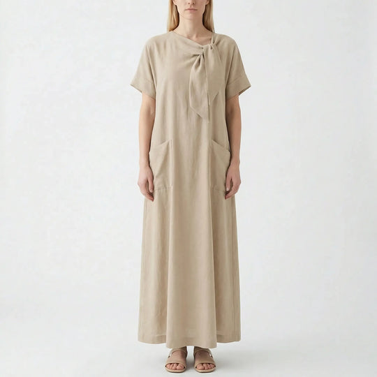 Patti  - Tie-Front Maxi Dress With Short Sleeves