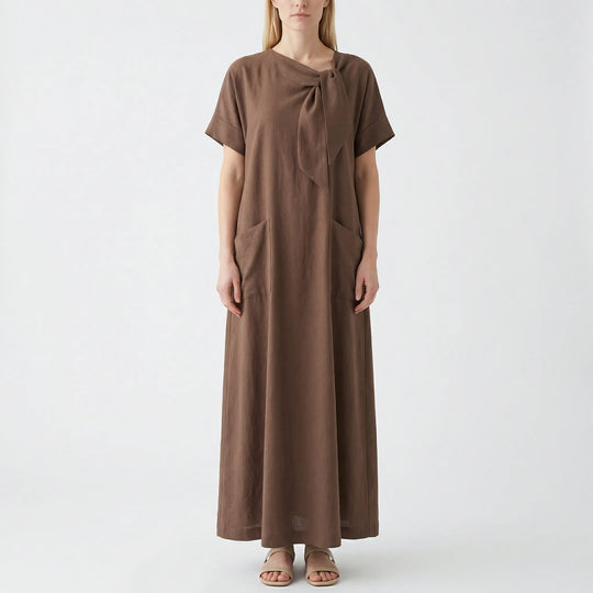 Patti  - Tie-Front Maxi Dress With Short Sleeves