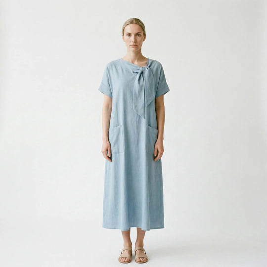 Patti  - Tie-Front Maxi Dress With Short Sleeves