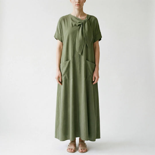 Patti  - Tie-Front Maxi Dress With Short Sleeves