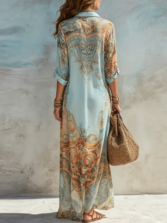 Raquel  - Mediterranean Maxi Shirt Dress 