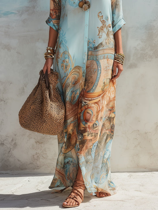 Raquel  - Mediterranean Maxi Shirt Dress 