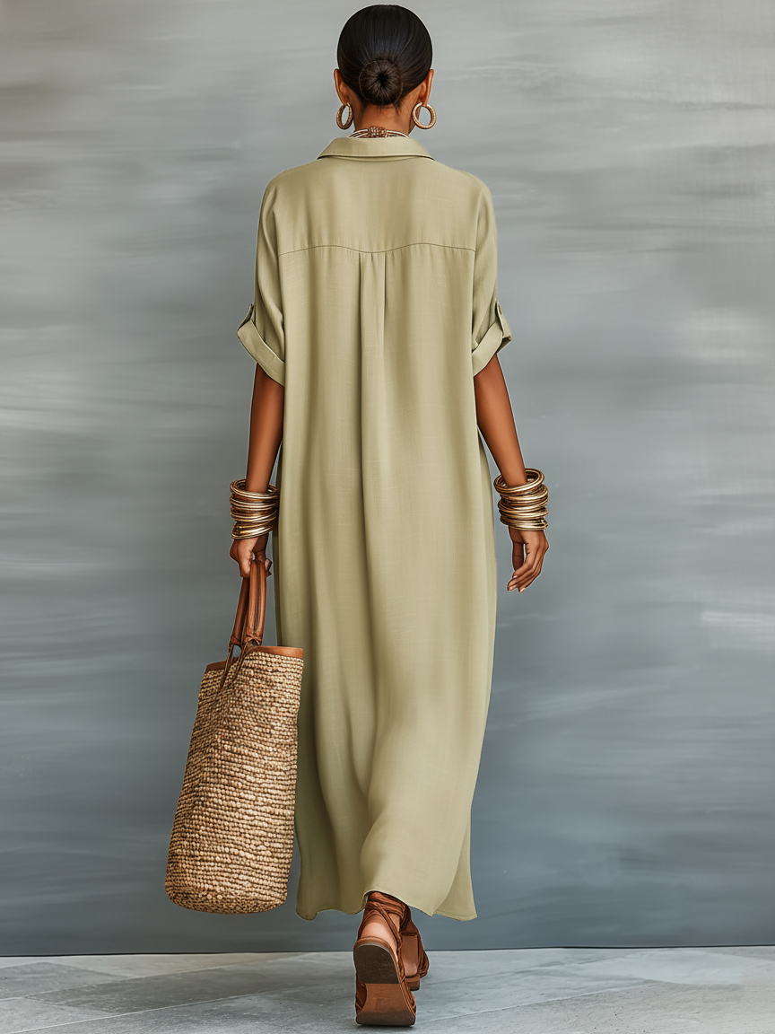 Renee  - Minimalist Short Sleeve Shirt Dress Warm Weather Wear