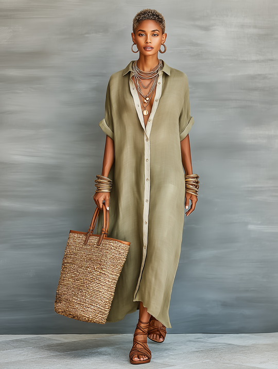 Renee  - Minimalist Short Sleeve Shirt Dress Warm Weather Wear