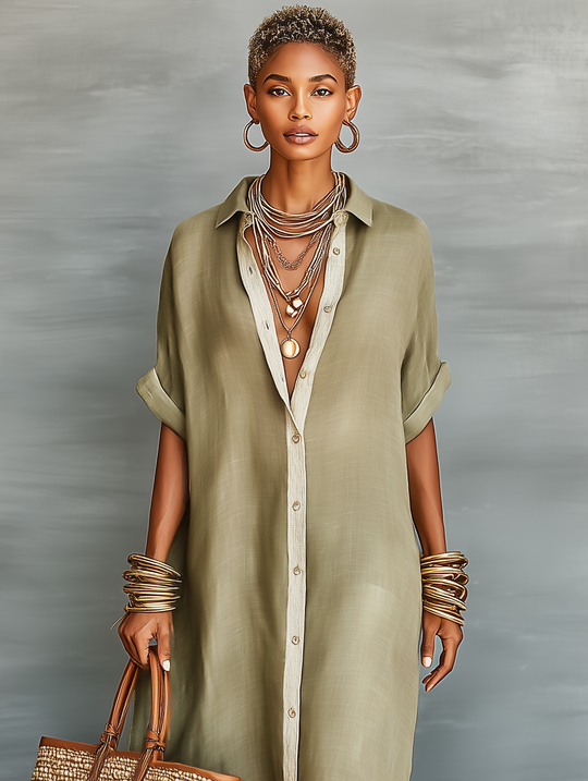Renee  - Minimalist Short Sleeve Shirt Dress Warm Weather Wear