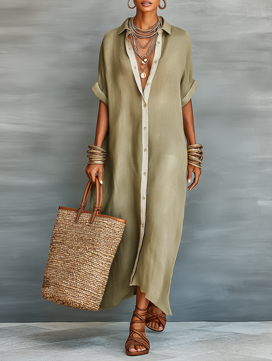 Renee  - Minimalist Short Sleeve Shirt Dress Warm Weather Wear