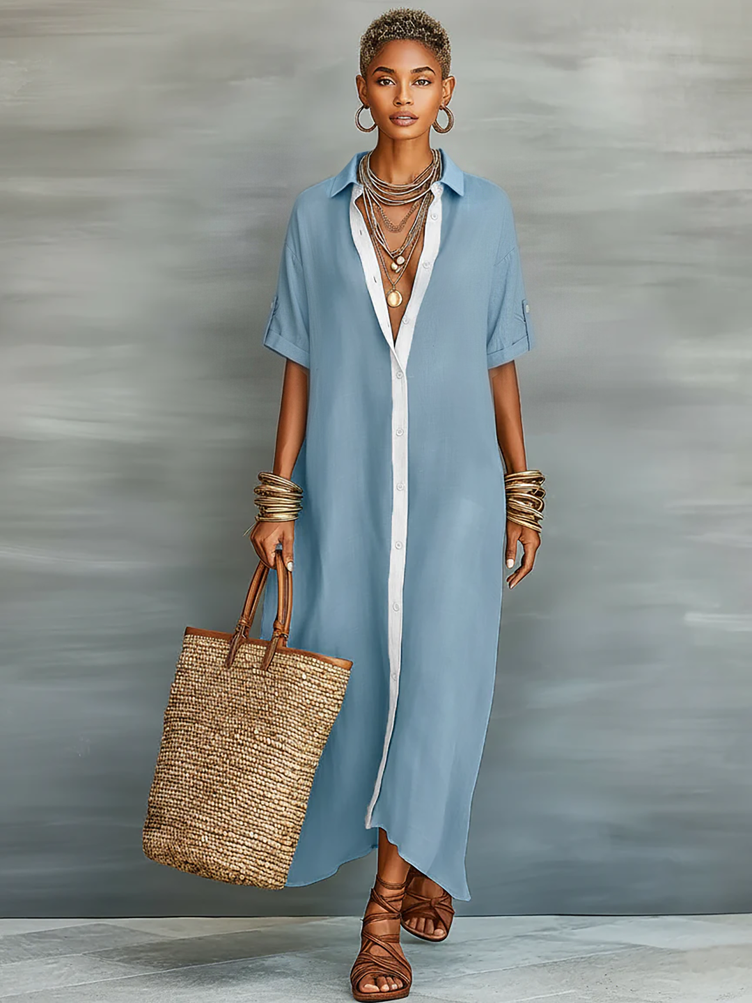 Renee  - Minimalist Short Sleeve Shirt Dress Warm Weather Wear