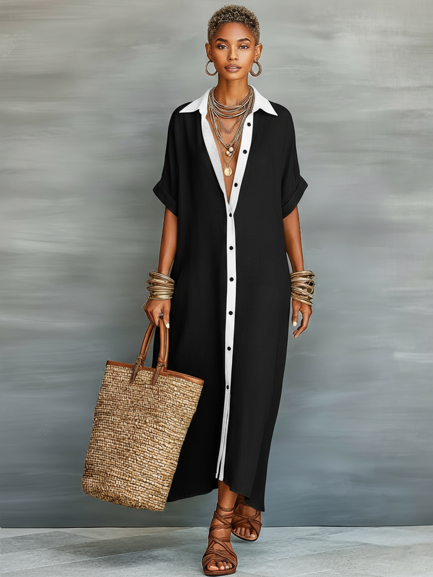 Renee  - Minimalist Short Sleeve Shirt Dress Warm Weather Wear