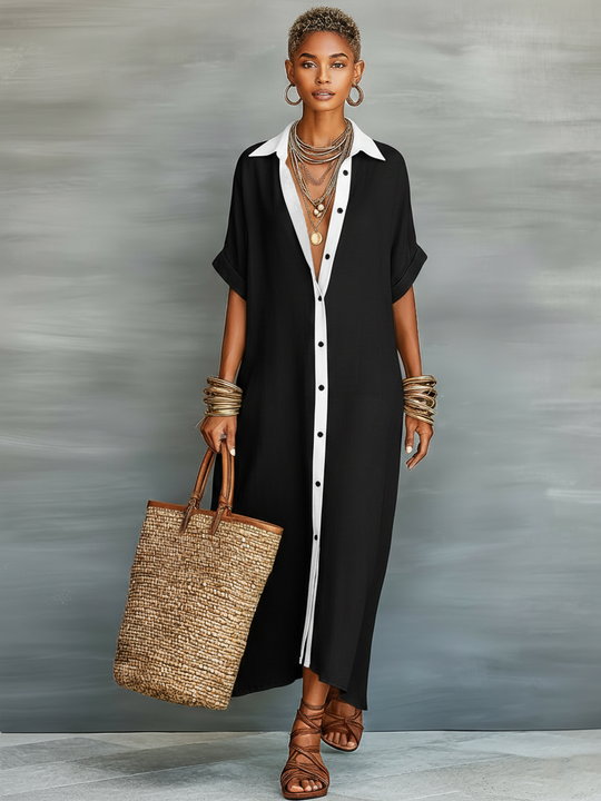 Renee  - Minimalist Short Sleeve Shirt Dress Warm Weather Wear