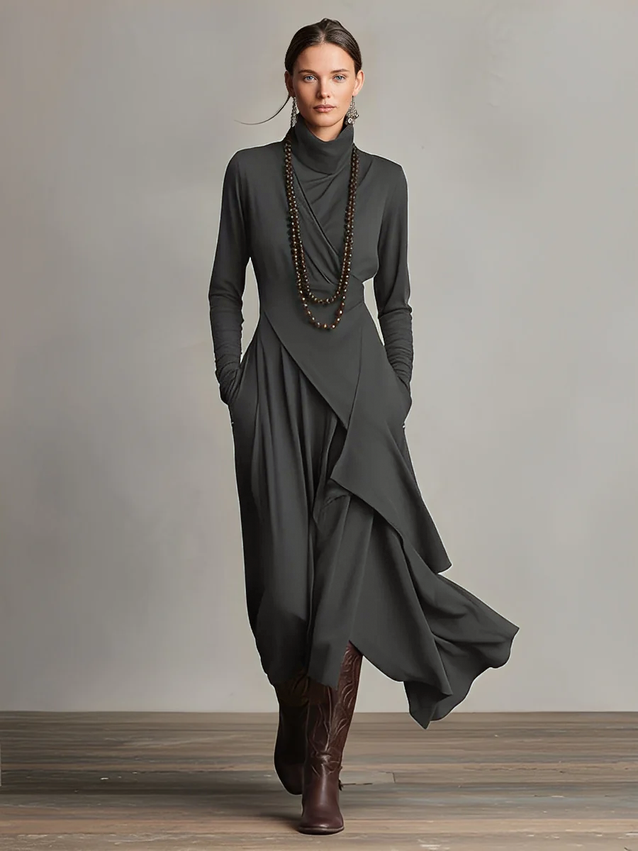 Rhonda  - Asymmetric Draped Maxi Dress Casual Weekend Outings