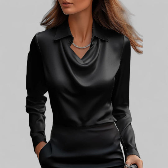 Ronna - Satin Cowl Neck Long Sleeve Blouse-Women’s Blouse-Noble Wears-NW