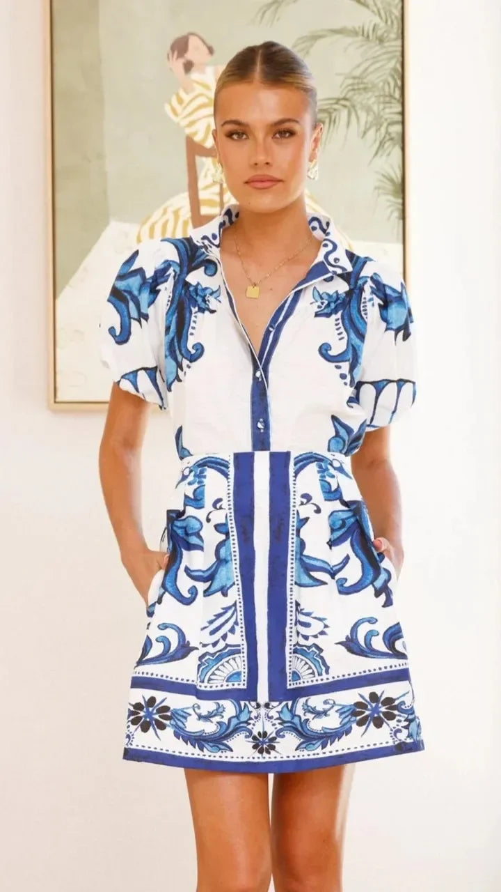 Roxanne  - Short Sleeve Floral Mini Dress Resort Vacations
