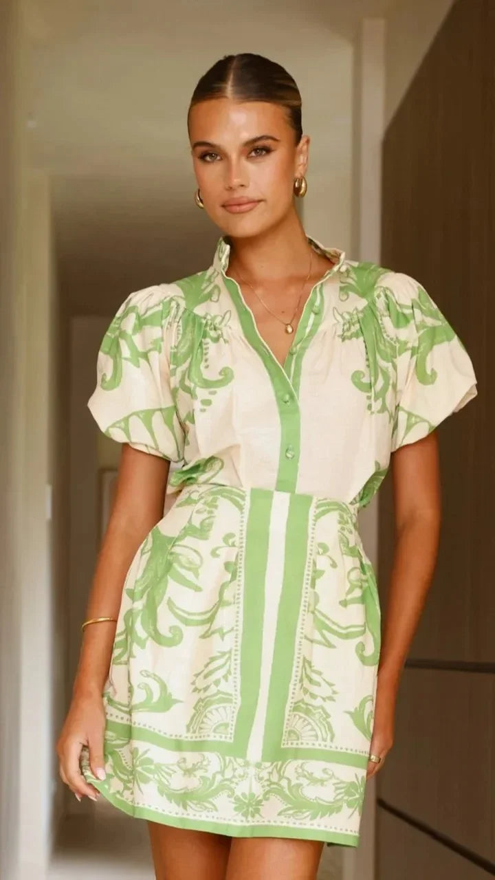 Roxanne  - Short Sleeve Floral Mini Dress Resort Vacations