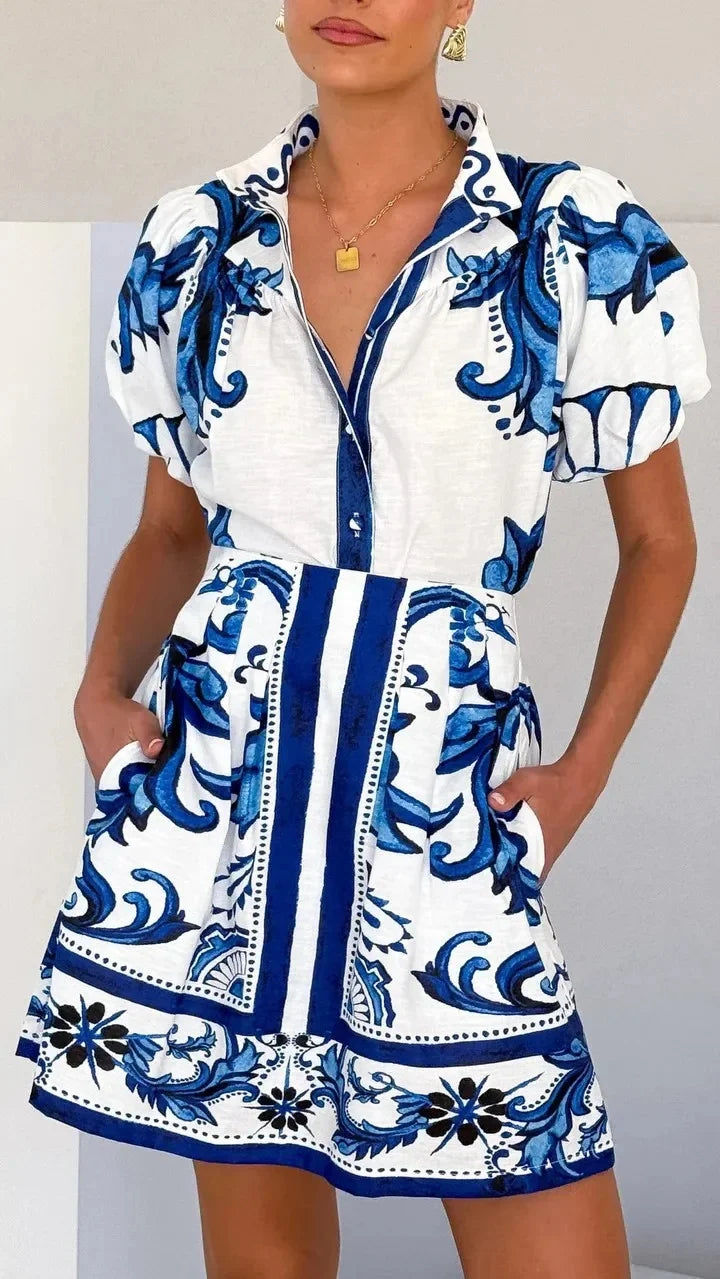 Roxanne  - Short Sleeve Floral Mini Dress Resort Vacations