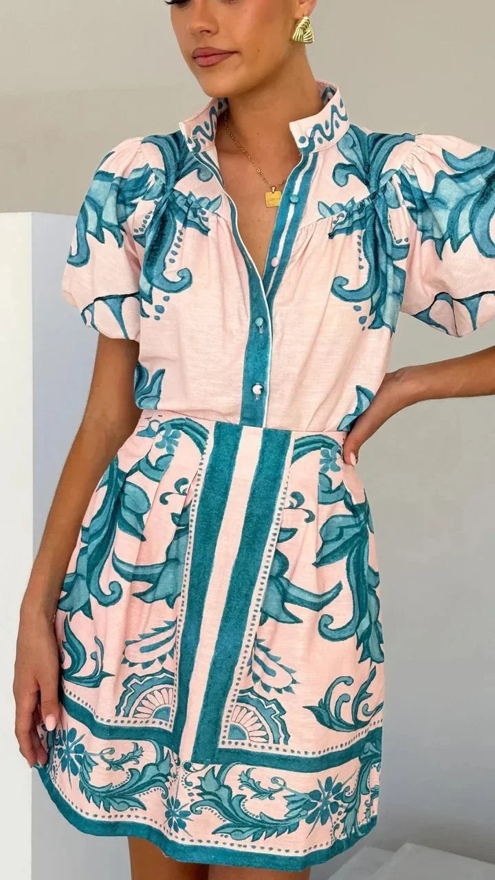 Roxanne  - Short Sleeve Floral Mini Dress Resort Vacations