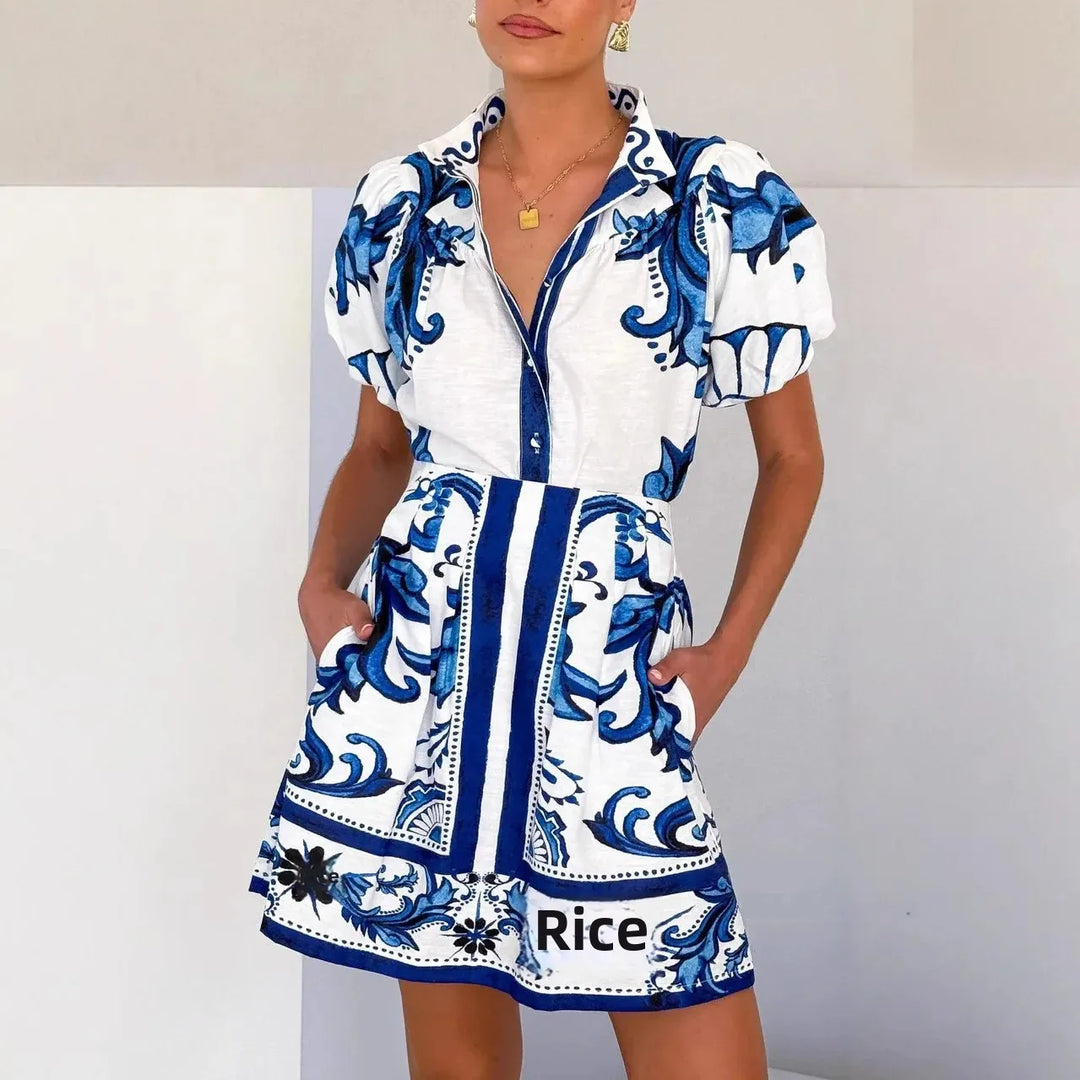 Roxanne  - Short Sleeve Floral Mini Dress Resort Vacations