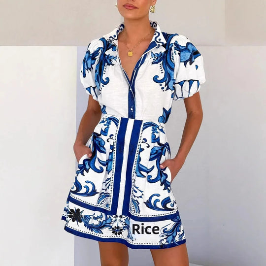 Roxanne  - Short Sleeve Floral Mini Dress Resort Vacations