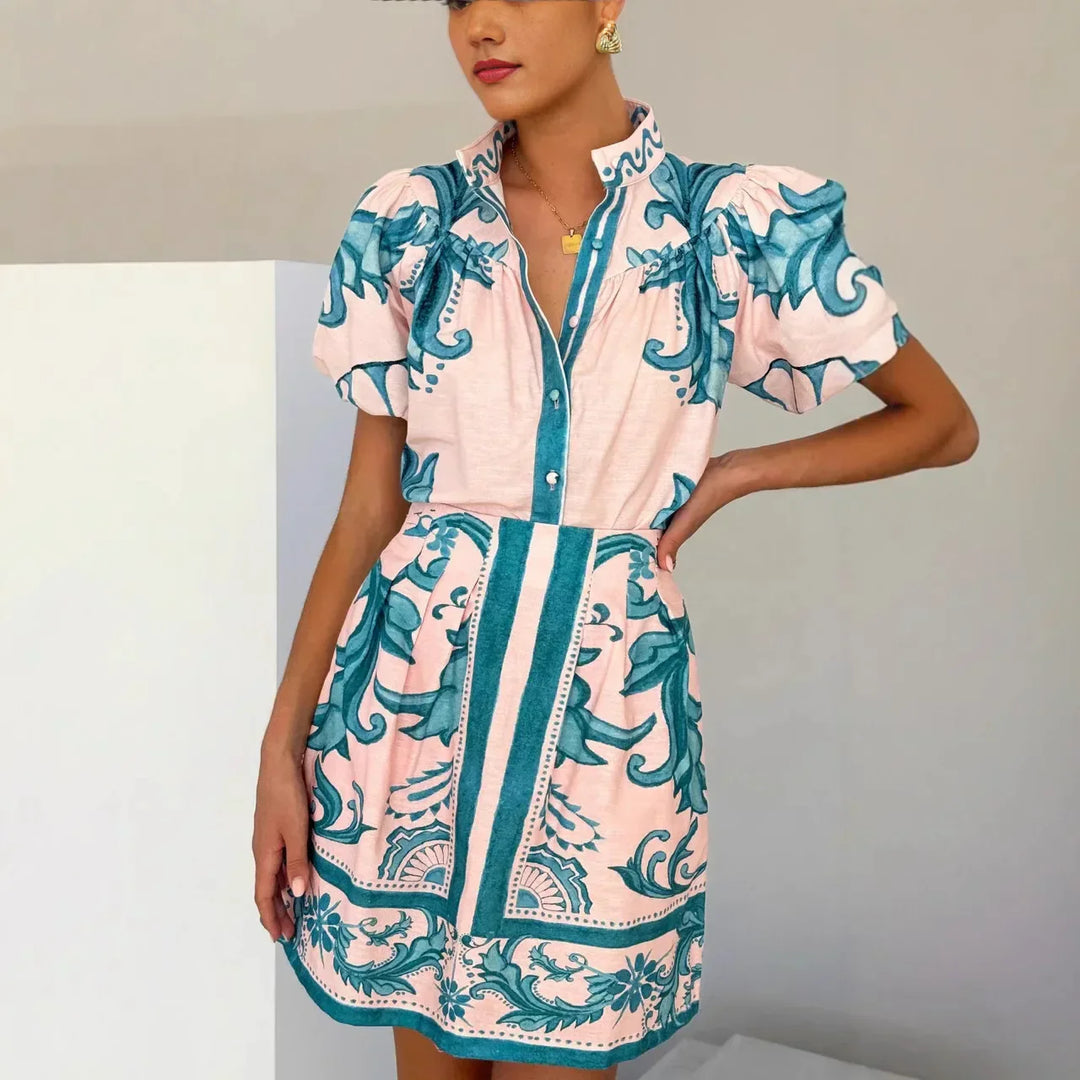 Roxanne  - Short Sleeve Floral Mini Dress Resort Vacations