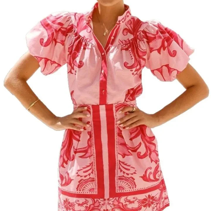 Roxanne  - Short Sleeve Floral Mini Dress Resort Vacations