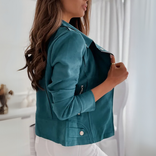 women faux suede blazer in beige for casual outings 3