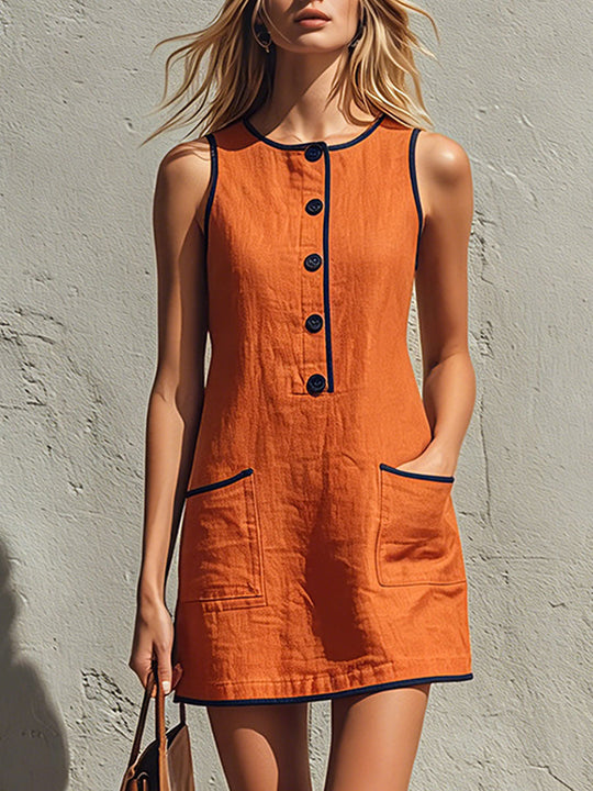 Sadie  - Sleeveless Contrast Trim Mini Dress Casual Weekend Brunches