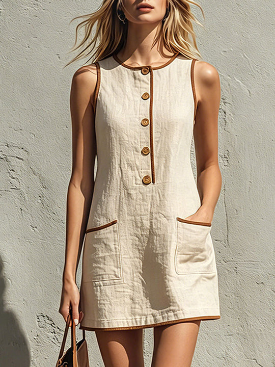 Sadie  - Sleeveless Contrast Trim Mini Dress Casual Weekend Brunches