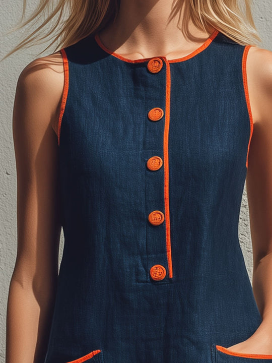 Sadie  - Sleeveless Contrast Trim Mini Dress Casual Weekend Brunches