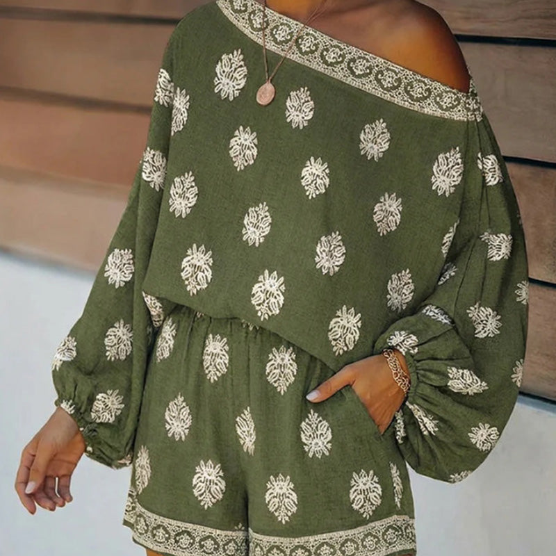 Sally  - Off-Shoulder Shorts Set 