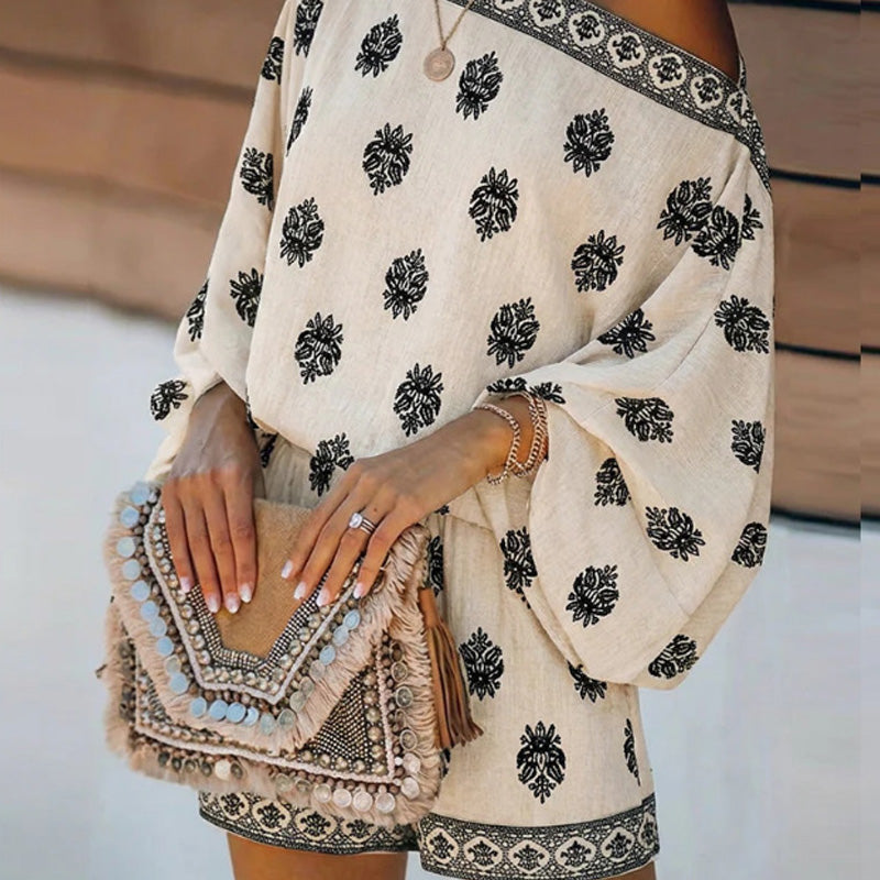 Sally  - Off-Shoulder Shorts Set 