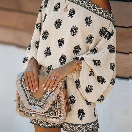 Sally  - Off-Shoulder Shorts Set 