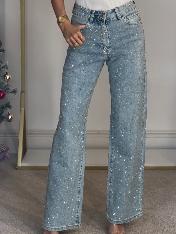 women glitter jeans in blue for casual outings 0