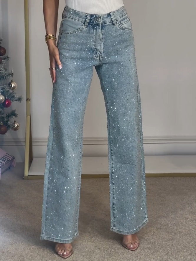 women glitter jeans in blue for casual outings 1