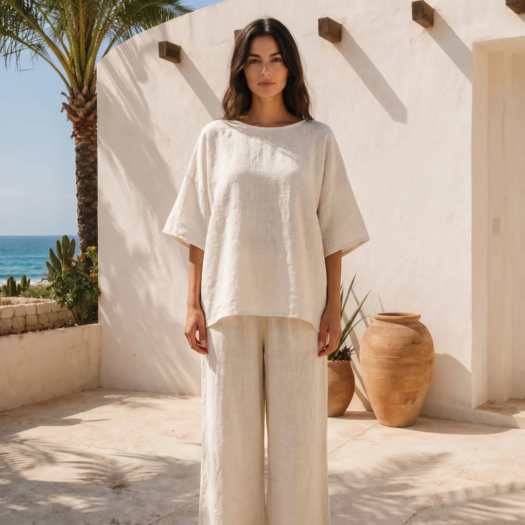 Sara  - Minimalist Wide-Leg Two-Piece Set