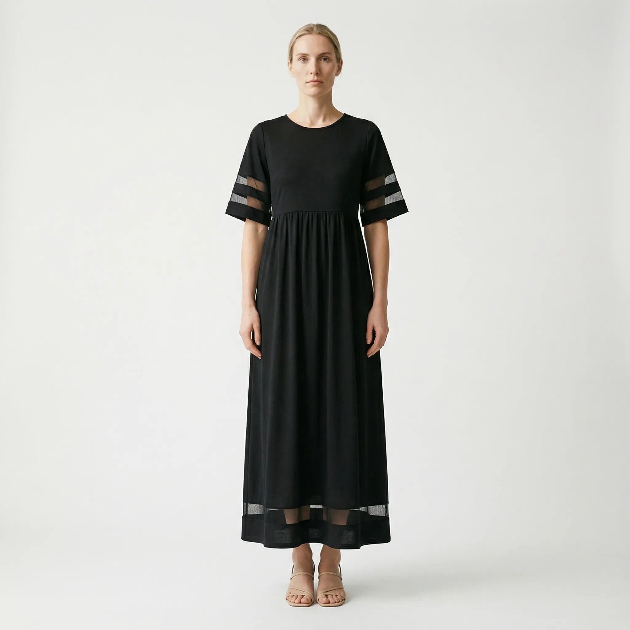 Sonja  - Relaxed Fit Sheer-Panel Maxi Dress