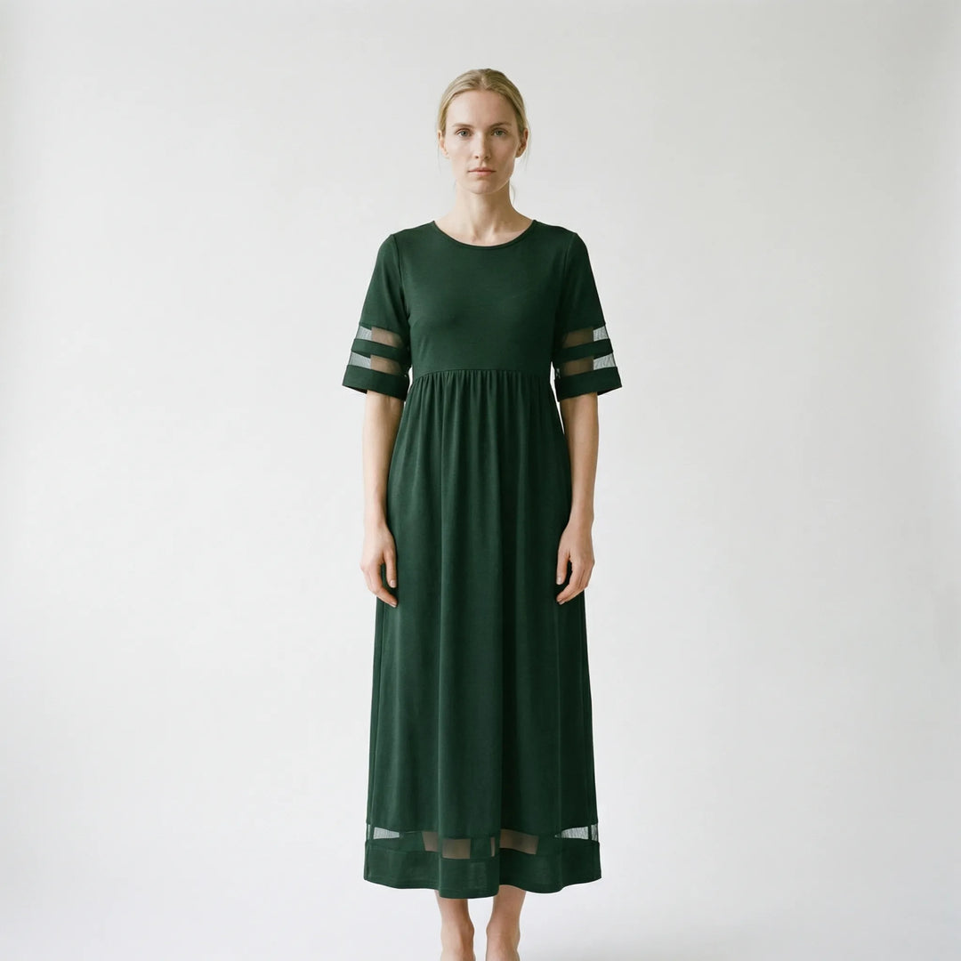 Sonja  - Relaxed Fit Sheer-Panel Maxi Dress
