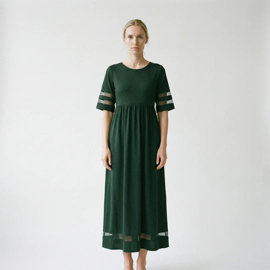 Sonja  - Relaxed Fit Sheer-Panel Maxi Dress