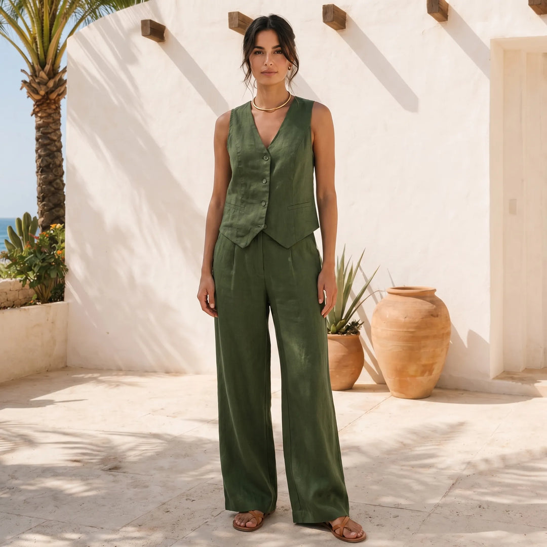 Stacy  - Wide-Leg Pants And Vest Two-Piece Set