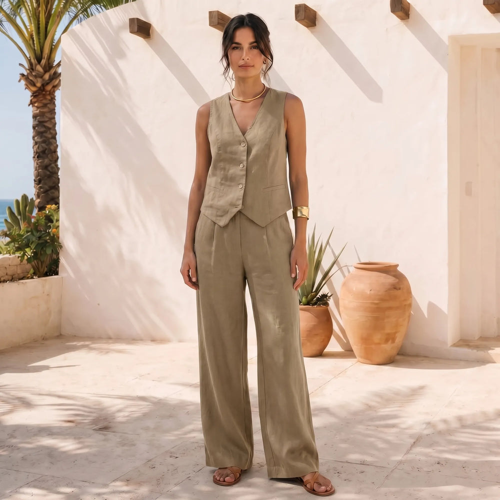 Stacy  - Wide-Leg Pants And Vest Two-Piece Set