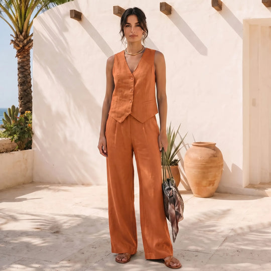 Stacy  - Wide-Leg Pants And Vest Two-Piece Set