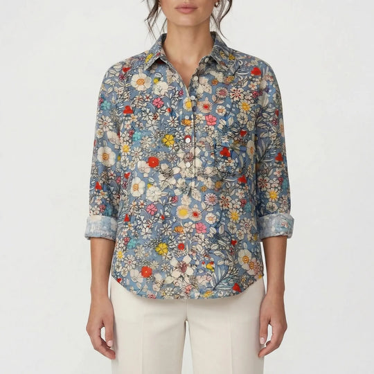 Tammy  - Long Sleeve Floral Button-Down Blouse