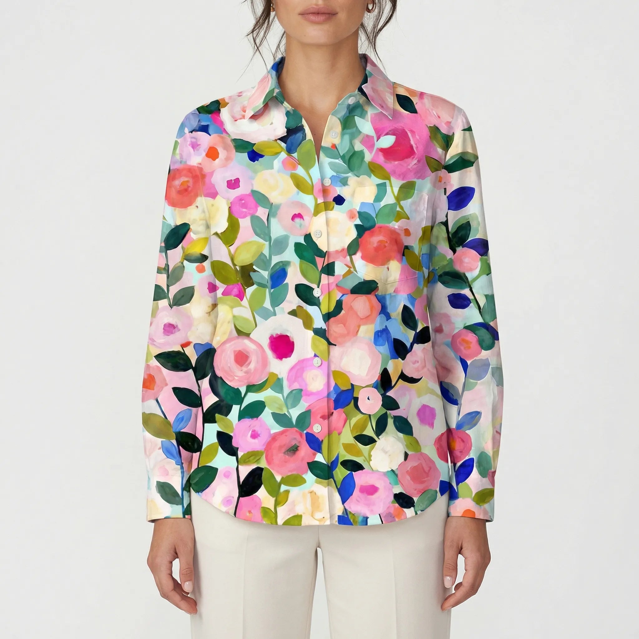 Tammy  - Long Sleeve Floral Button-Down Blouse