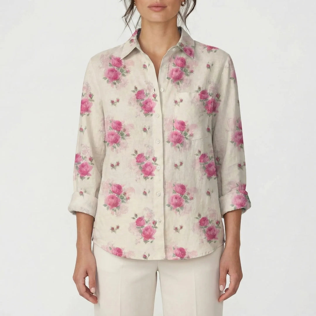 Tammy  - Long Sleeve Floral Button-Down Blouse