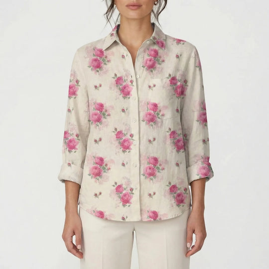 Tammy  - Long Sleeve Floral Button-Down Blouse