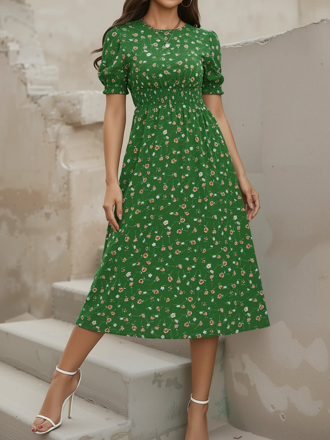 Terri  - Floral Midi Summer Dress Vacation Wear