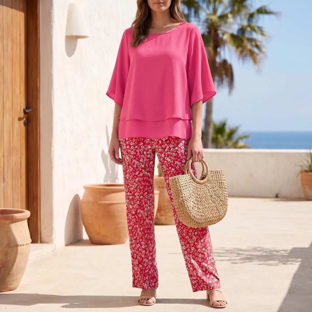 Theresa  - Floral Print Wide-Leg Pants Set