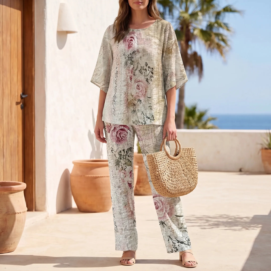 Theresa  - Floral Print Wide-Leg Pants Set