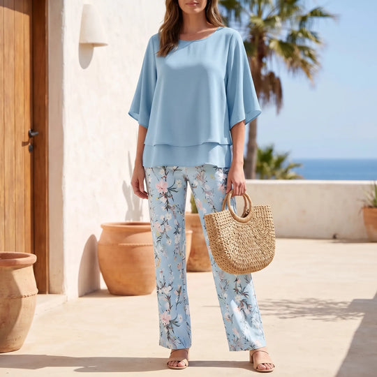 Theresa  - Floral Print Wide-Leg Pants Set