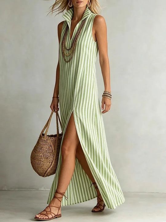 Valerie  - Striped Sleeveless Slit Maxi Dress 