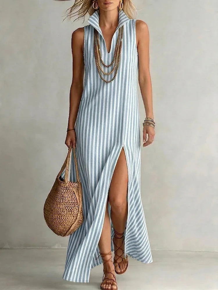 Valerie  - Striped Sleeveless Slit Maxi Dress 